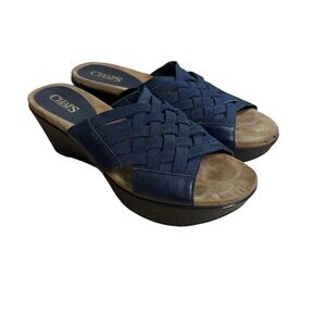 Chaps Wilma Blue Navy Woven Wedge Sandals Size 8B
